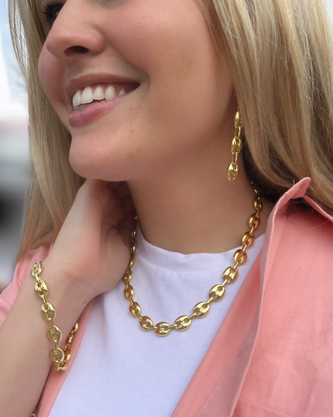 Anchor Link Chain Necklace Set in Gold