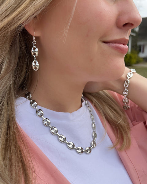 Anchor Link Chain Necklace Set in Silver