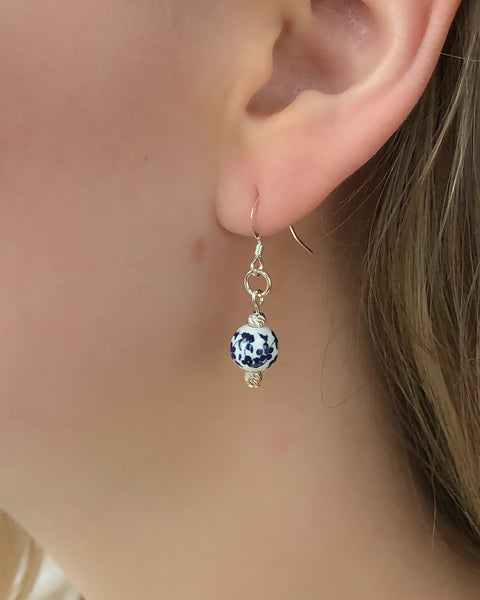 Blue Floral Porcelain Earrings