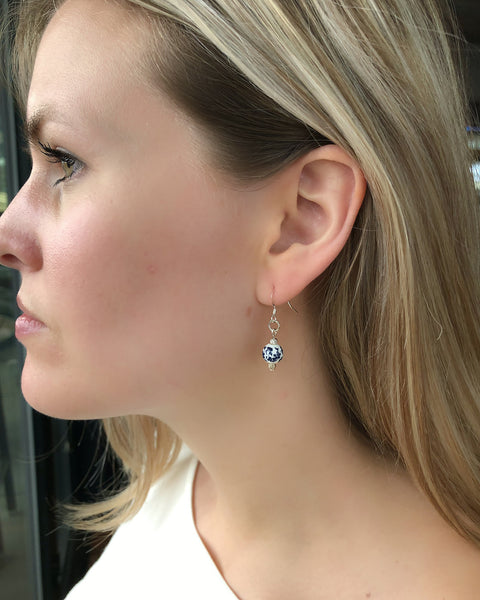 Blue Floral Porcelain Earrings