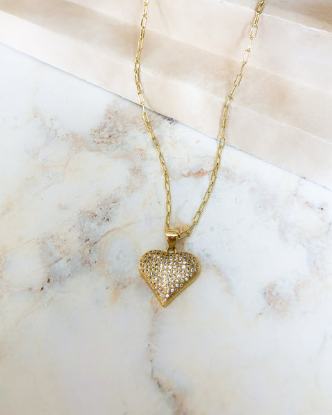 Classy Gold Pave' Heart Necklace,