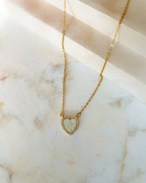 Dainty Opal Heart Necklace