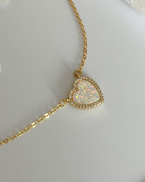 Dainty Opal Heart Necklace
