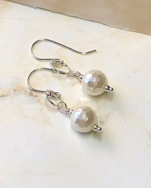 White Faceted Pearl Earrings