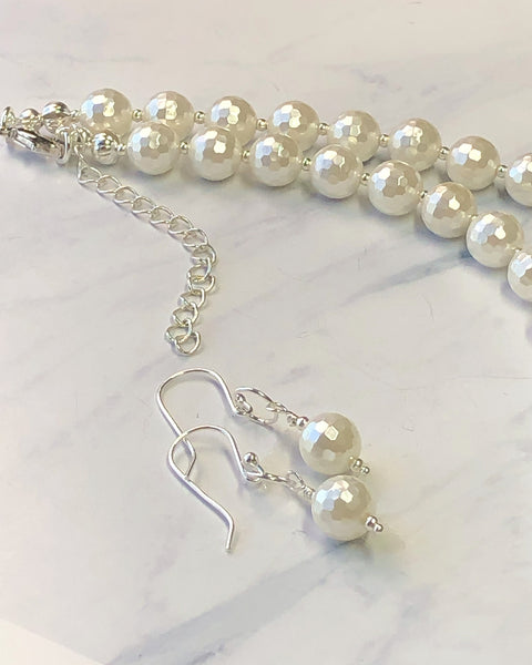 White Faceted Pearl Earrings
