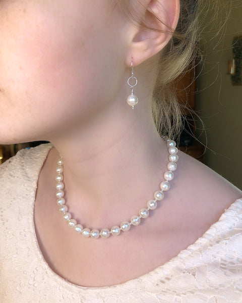 White Faceted Pearl Earrings