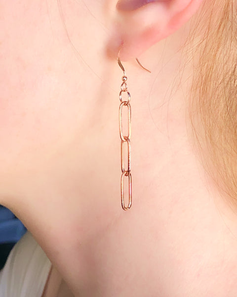 14k Rose Gold Filled Paperclip Chain Earrings