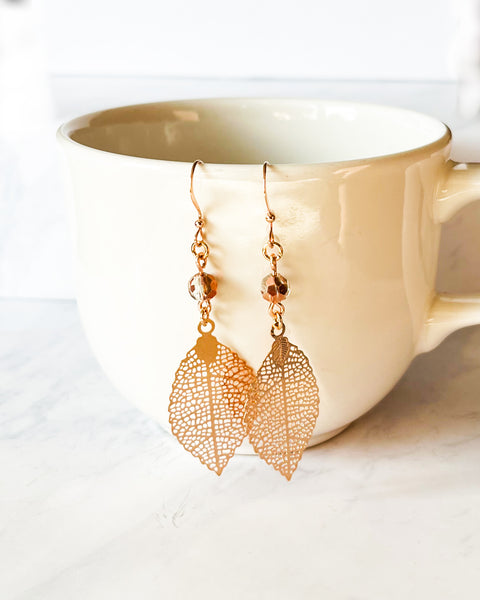 Rose Gold Leaf Earrings