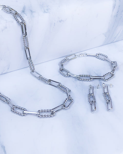 Medium Weight Silver Chain Necklace Set