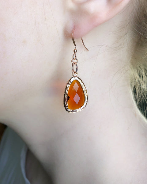Amber Glass Earrings wrapped in Rose Gold