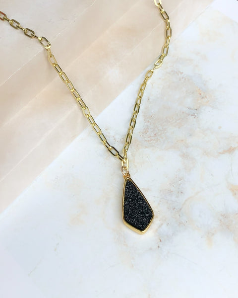 Druzy Pendant Necklace in Black