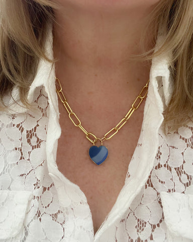 Blue Agate Heart Paperclip Chain Necklace