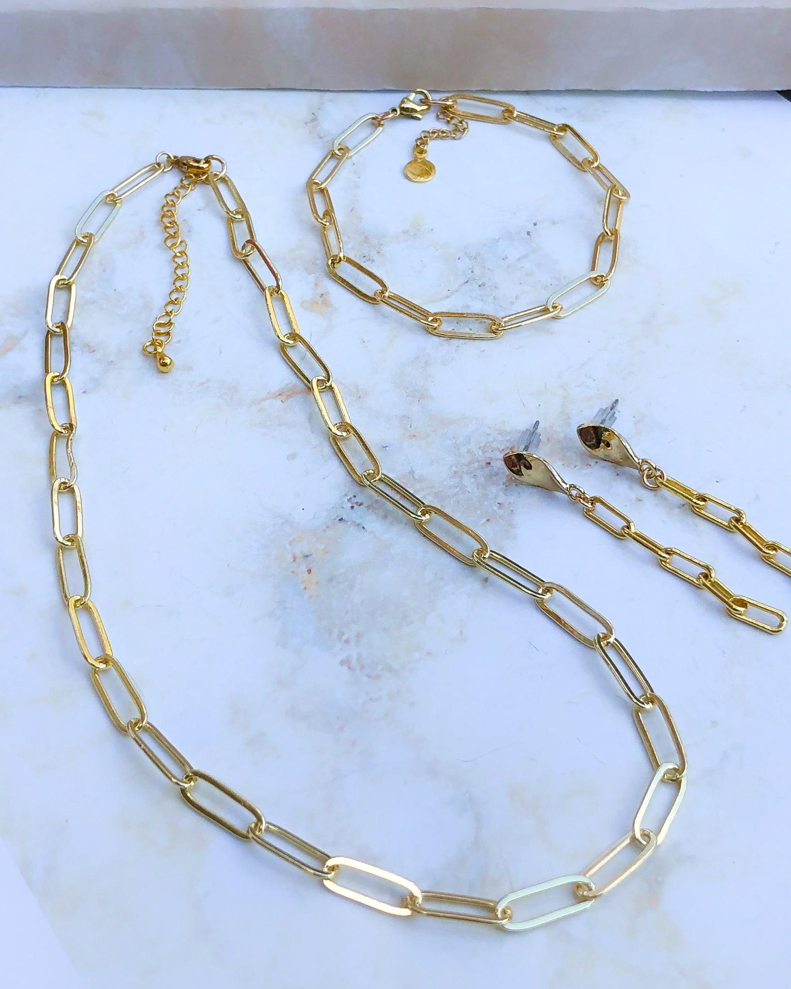 Paperclip Chain Necklace Set with 14k Gold Filled Chain