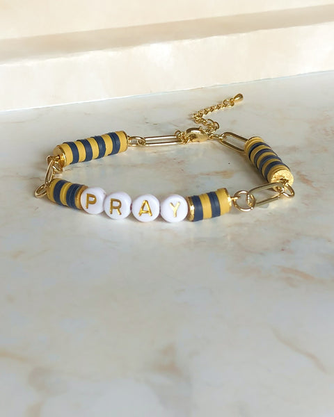 UKRAINE Yellow Blue Pray Paperclip Chain Bracelet
