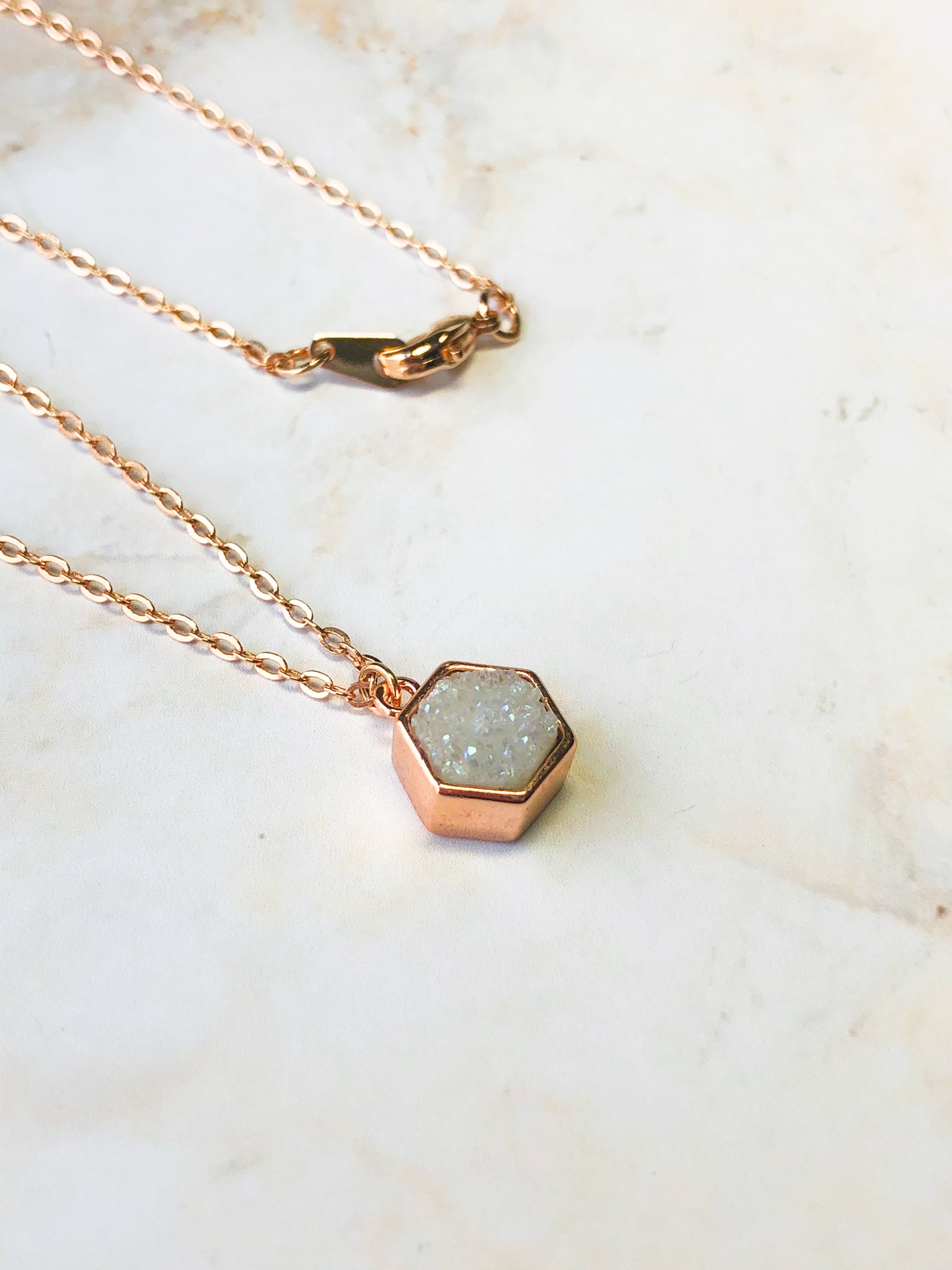 Rose Gold and White Druzy Necklace