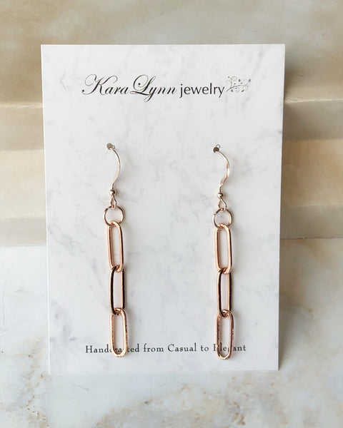 14k Rose Gold Filled Paperclip Chain Earrings