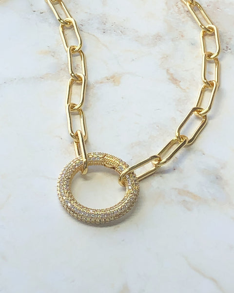Gold Pave' Circle Necklace on MADELINE Chain