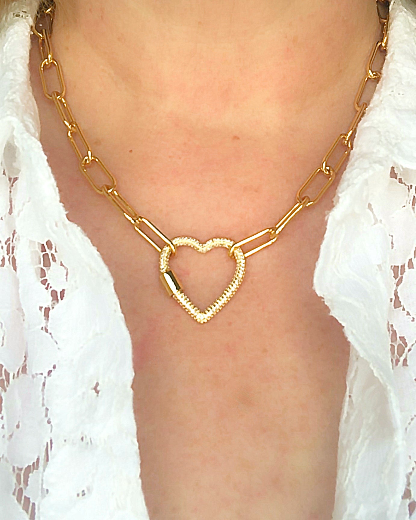Pave' Heart Necklace on MADELINE Chain