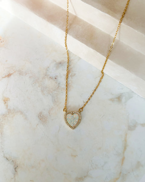 Dainty Opal Heart Necklace