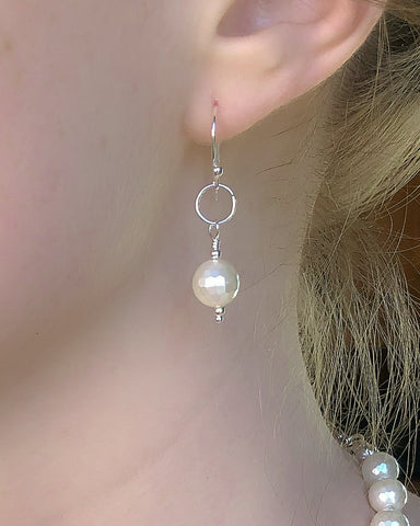 White Faceted Pearl Earrings