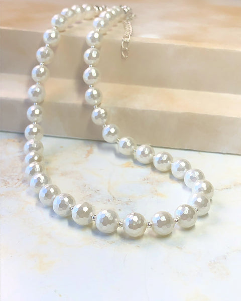 White Faceted Pearl Necklace Set