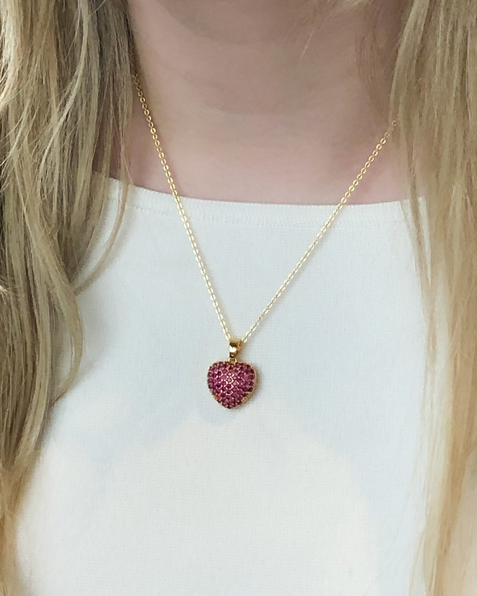 Crystal Pave Red Heart Necklace