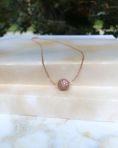 CHRISTY Crystal Pave' Ball Necklace in Rose Gold
