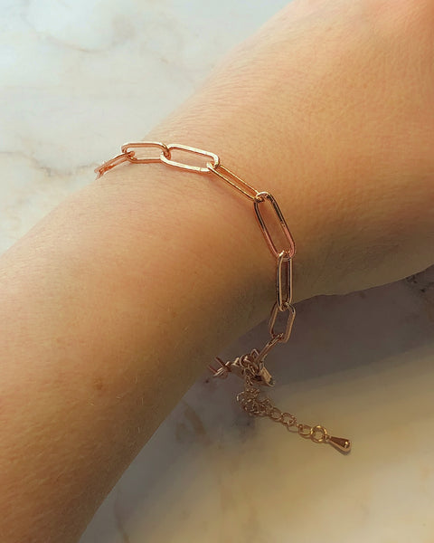 Paperclip Chain Bracelet in Rose Gold with Extender Chain