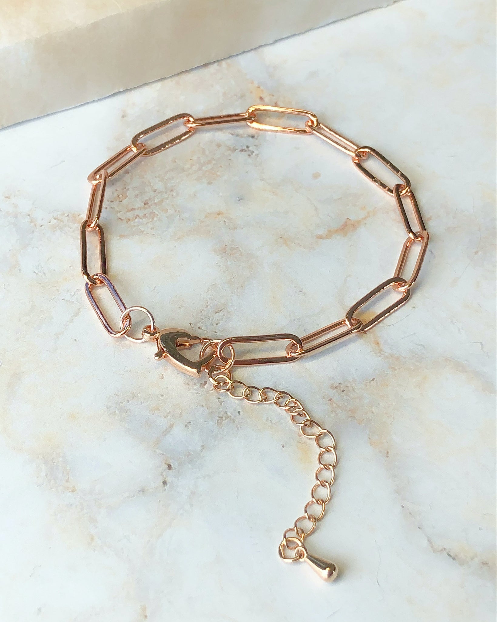 Paperclip Chain Bracelet in Rose Gold with Extender Chain