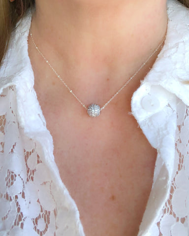 CHRISTY Crystal Pave' Ball Necklace in Silver