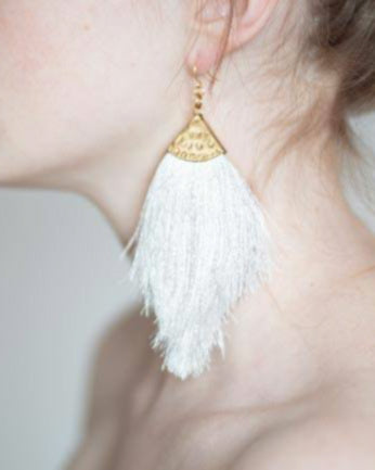 White Silk Shoulder Duster Earrings