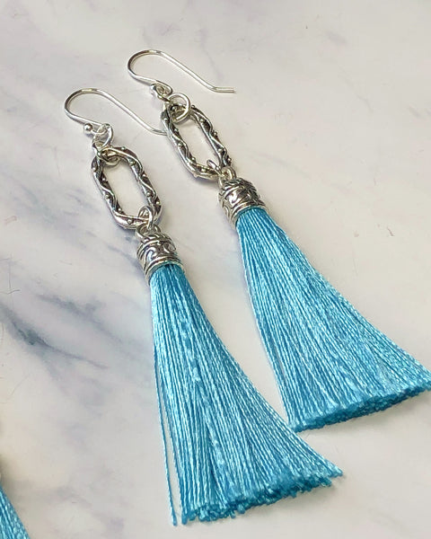 Aqua Blue Tassel Earrings
